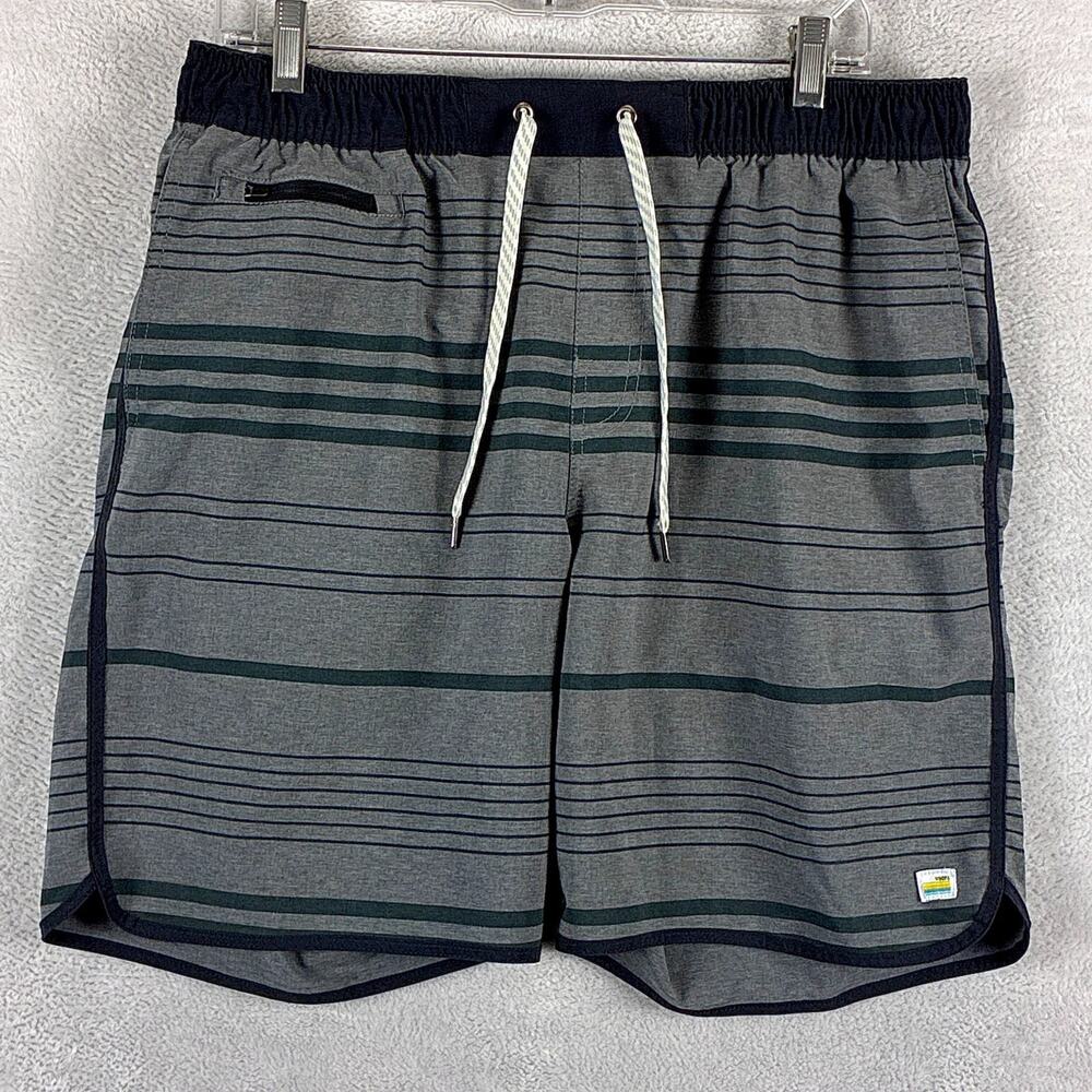 Vuori Shorts Mens L Gray Black Stripe Banks Preppy Gym Running Workout Outdoor